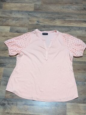 Lane Bryant Blush Eyelet-Sleeve Split V Top